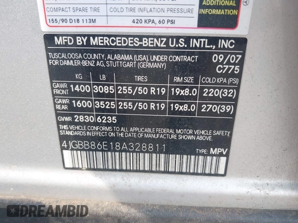 2008 Mercedes-Benz M 350 с VIN 4JGBB86E18A328811, выставлен на аукционе IAAI как лот 42511891 с пробегом 132 407 миль миль и . История ставок и продаж доступна на DreamBid. Изображение 9.