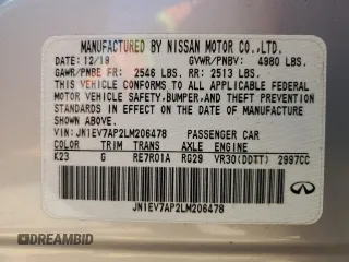 2020 Infiniti Q50 Luxe with VIN JN1EV7AP2LM206478, listed as a Copart auction lot 52790755 with 93,569 mi miles and Salvage title. Bid and sale history available at DreamBid. Image 14.