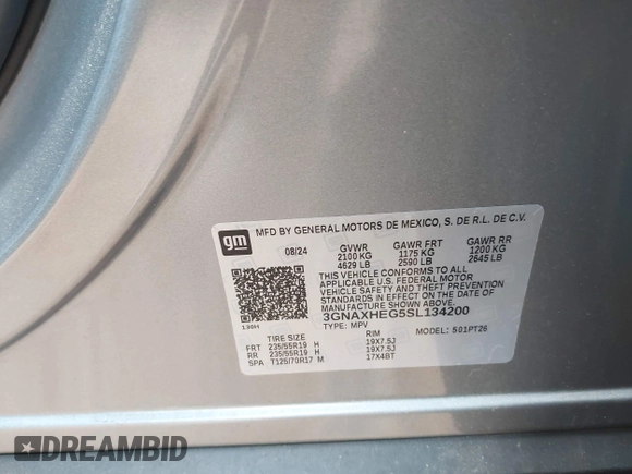 2025 Chevrolet Equinox FWD LT with VIN 3GNAXHEG5SL134200, listed as a IAAI auction lot 41946422 with 6,968 mi miles and . Bid and sale history available at DreamBid. Image 9.