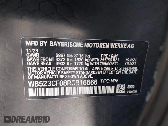 2024 BMW iX xDrive50 z VIN WB523CF08RCR16666, wystawiony jako IAAI lot #41974529 z przebiegiem 3751 mil mil oraz . Historia ofert i sprzedaży dostępna na DreamBid. Obrazek 9.