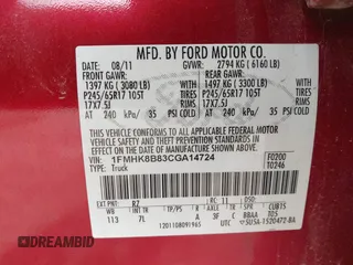 2012 Ford Explorer with VIN 1FMHK8B83CGA14724, listed as a IAAI auction lot 41867081 with 212,126 mi miles and . Bid and sale history available at DreamBid. Image 9.