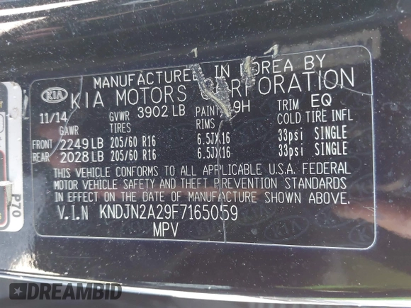 2015 Kia Soul z VIN KNDJN2A29F7165059, wystawiony jako IAAI lot #41621306 z przebiegiem 122 864 mil mil oraz . Historia ofert i sprzedaży dostępna na DreamBid. Obrazek 9.
