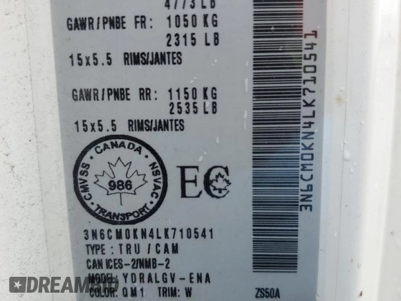 2020 Nissan NV200 S z VIN 3N6CM0KN4LK710541, wystawiony jako Copart lot #51330025 z przebiegiem Nie podano mil oraz Nie do naprawy • Non repairable. Historia ofert i sprzedaży dostępna na DreamBid. Obrazek 13.