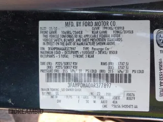 2010 Ford Fusion SE with VIN 3FAHP0HA0AR377897, listed as a IAAI auction lot 41780232 with 200,395 mi miles and . Bid and sale history available at carsss.com. Image 9.