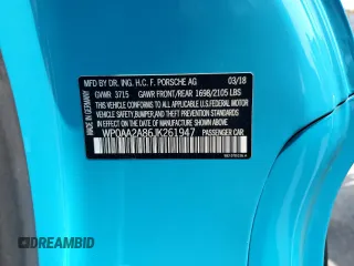 2018 Porsche 718 Cayman z VIN WP0AA2A86JK261947, wystawiony jako Copart lot #51666454 z przebiegiem 71 309 mil mil oraz Szkody całkowita. Historia ofert i sprzedaży dostępna na DreamBid. Obrazek 13.