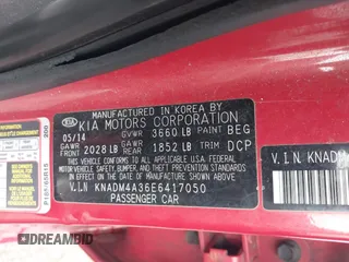 2014 Kia Rio LX with VIN KNADM4A36E6417050, listed as a IAAI auction lot 42005888 with 129,433 mi miles. Bid and sale history available at carsss.com. Image 9.