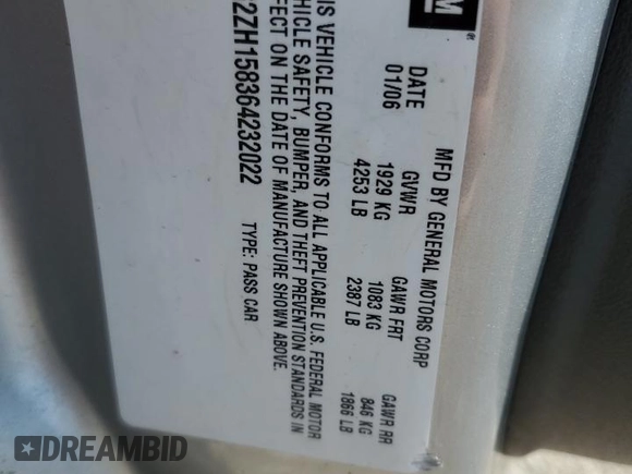 2006 Pontiac G6 GT with VIN 1G2ZH158364232022, listed as a Copart auction lot 57216715 with 265,277 mi miles and Salvage title. Bid and sale history available at DreamBid. Image 12.