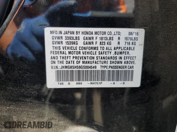 2016 Honda Fit LX с VIN JHMGK5H59GS004549, выставлен на аукционе Copart как лот 65628525 с пробегом 45 612 миль миль и Списание • Salvage title. История ставок и продаж доступна на DreamBid. Изображение 12.