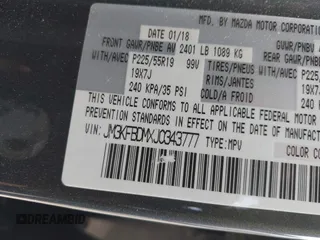 2018 Mazda CX-5 Grand Touring with VIN JM3KFBDMXJ0343777, listed as a IAAI auction lot 41741125 with 78,783 mi miles. Bid and sale history available at carsss.com. Image 9.