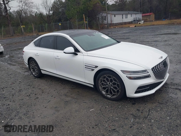 2022 Genesis G80 2.5T with VIN KMTGB4SCXNU112734, listed as a IAAI auction lot 41767129 with 25,008 mi miles. Bid and sale history available at carsss.com. Image 1.