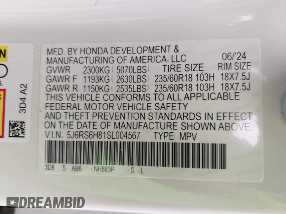 2025 Honda CR-V Sport-L with VIN 5J6RS6H81SL004567, listed as a IAAI auction lot 42043149 with 13,620 mi miles and . Bid and sale history available at DreamBid. Image 9.