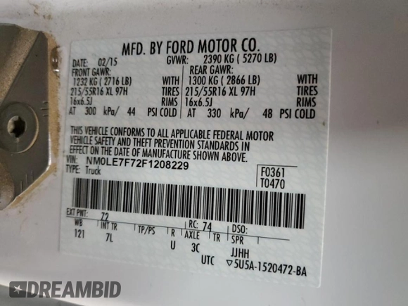 2015 Ford Transit Connect XLT z VIN NM0LE7F72F1208229, wystawiony jako Copart lot #44481655 z przebiegiem 43 400 mil mil oraz Szkoda całkowita • Salvage title. Historia ofert i sprzedaży dostępna na DreamBid. Obrazek 13.