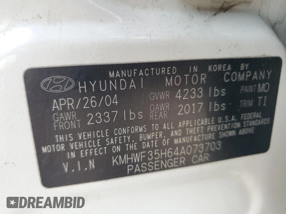 2004 Hyundai Sonata GLS with VIN KMHWF35H64A073703, listed as a Copart auction lot 74333504 with 105,034 mi miles and Salvage Title. Bid and sale history available at carsss.com. Image 15.