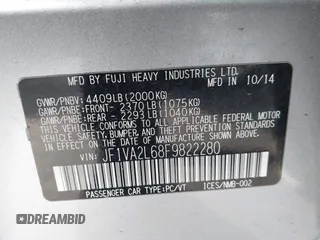 2015 Subaru WRX STI с VIN JF1VA2L68F9822280, выставлен на аукционе IAAI как лот 41556978 с пробегом 86 566 миль миль и . История ставок и продаж доступна на DreamBid. Изображение 9.