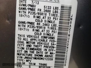 2013 Nissan Murano SV with VIN JN8AZ1MU6DW212339, listed as a Copart auction lot 84903124 with 159,115 mi miles and Salvage Title. Bid and sale history available at carsss.com. Image 14.