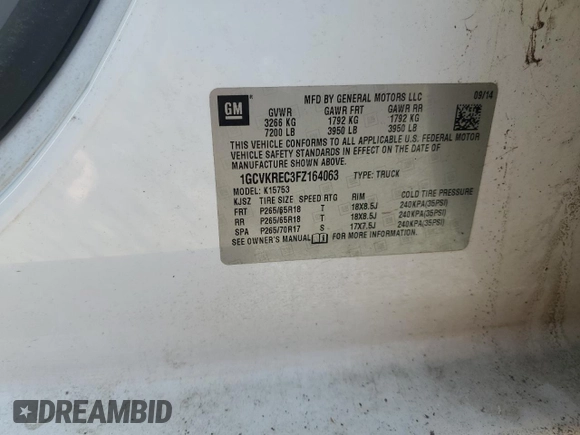 2015 Chevrolet Silverado 1500 LT with VIN 1GCVKREC3FZ164063, listed as a Copart auction lot 48064235 with 273,213 mi miles and Salvage Title. Bid and sale history available at carsss.com. Image 12.