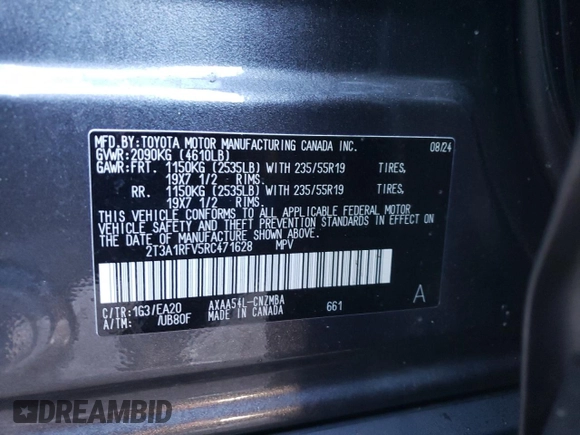 2024 Toyota RAV4 XLE Premium with VIN 2T3A1RFV5RC471628, listed as a Copart auction lot 46153285 with 4,802 mi miles and Salvage Title. Bid and sale history available at carsss.com. Image 15.
