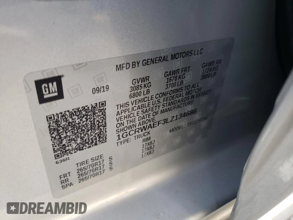 2020 Chevrolet Silverado 1500 Work Truck with VIN 1GCRWAEF3LZ134686, listed as a Copart auction lot 48921212 with 8,432 mi miles and Salvage Title. Bid and sale history available at DreamBid. Image 10.