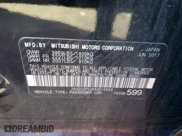 2017 Mitsubishi Lancer ES with VIN JA32U2FU3HU014643, listed as a Copart auction lot 45640884 with 133,968 mi miles. Bid and sale history available at carsss.com. Image 12.