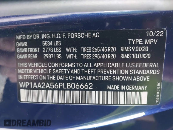 2023 Porsche Macan with VIN WP1AA2A56PLB06662, listed as a IAAI auction lot 42006777 with 21,515 mi miles. Bid and sale history available at carsss.com. Image 9.
