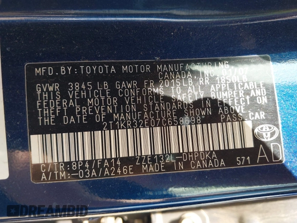 2007 Toyota Matrix STD z VIN 2T1KR32E07C658698, wystawiony jako IAAI lot #42208060 z przebiegiem 164 989 mil mil oraz . Historia ofert i sprzedaży dostępna na DreamBid. Obrazek 9.