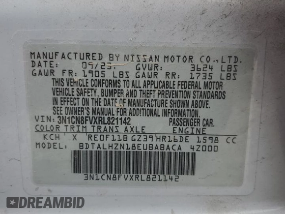 2024 Nissan Versa SR z VIN 3N1CN8FVXRL821142, wystawiony jako Copart lot #49579195 z przebiegiem 24 459 mil mil oraz Szkoda całkowita • Salvage title. Historia ofert i sprzedaży dostępna na DreamBid. Obrazek 13.