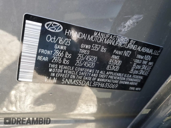 2023 Hyundai Santa Fe Calligraphy with VIN 5NMS5DAL3PH635069, listed as a Copart auction lot 87482124 with 26,871 mi miles and Non Repairable. Bid and sale history available at carsss.com. Image 13.