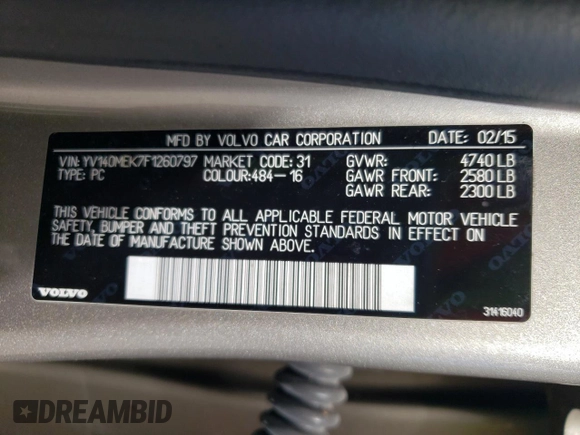 2015 Volvo V60 T5 Drive-E Premier z VIN YV140MEK7F1260797, wystawiony jako Copart lot #50122405 z przebiegiem 179 471 mil mil oraz Czysty tytuł • Clean title. Historia ofert i sprzedaży dostępna na DreamBid. Obrazek 12.