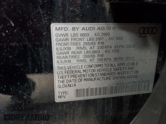 2017 Audi Q7 Premium Plus with VIN WA1LAAF78HD029250, listed as a Copart auction lot 52491135 with 141,889 mi miles and Clean title. Bid and sale history available at DreamBid. Image 13.