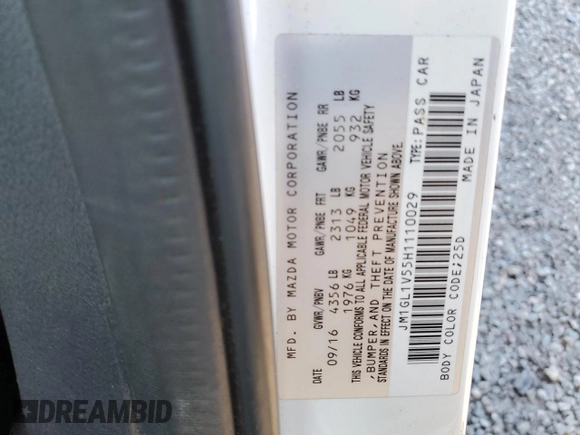 2017 Mazda Mazda6 Touring with VIN JM1GL1V55H1110029, listed as a Copart auction lot 83949004 with 81,996 mi miles and Salvage Title. Bid and sale history available at carsss.com. Image 12.