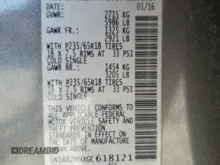 2016 Nissan Pathfinder SV with VIN 5N1AR2MNXGC618121, listed as a Copart auction lot 49556115 with 97,409 mi miles and Salvage Title. Bid and sale history available at carsss.com. Image 14.
