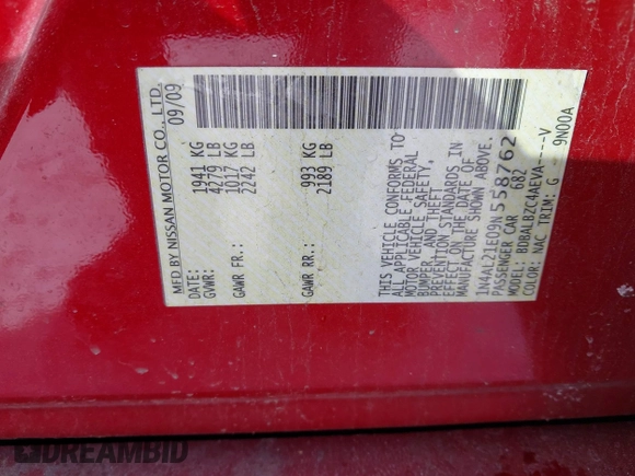2009 Nissan Altima S z VIN 1N4AL21E09N558762, wystawiony jako IAAI lot #41600797 z przebiegiem 139 778 mil mil oraz . Historia ofert i sprzedaży dostępna na DreamBid. Obrazek 9.