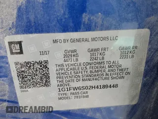 2017 Chevrolet Bolt EV LT with VIN 1G1FW6S02H4189448, listed as a Copart auction lot 68268932 with 57,120 mi miles. Bid and sale history available at carsss.com. Image 12.
