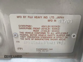2007 Subaru Impreza i z VIN JF1GG61637H817481, wystawiony jako IAAI lot #42424887 z przebiegiem 140 810 mil mil oraz . Historia ofert i sprzedaży dostępna na DreamBid. Obrazek 9.