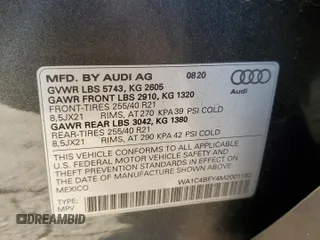 2021 Audi SQ5 with VIN WA1C4BFY4M2001182, listed as a Copart auction lot 86241244 with 36,604 mi miles and Salvage Title. Bid and sale history available at DreamBid. Image 13.