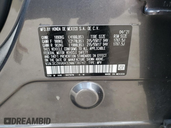 2021 Honda HR-V LX with VIN 3CZRU6H32MM738747, listed as a Copart auction lot 49555795 with 43,316 mi miles and Salvage Title. Bid and sale history available at carsss.com. Image 14.