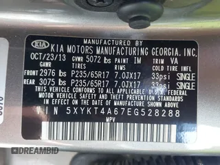 2014 Kia Sorento LX with VIN 5XYKT4A67EG528288, listed as a IAAI auction lot 42036077 with 67,835 mi miles. Bid and sale history available at carsss.com. Image 9.