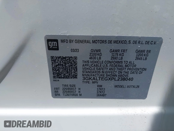 2023 GMC Terrain SLE with VIN 3GKALTEGXPL238040, listed as a IAAI auction lot 42350767 with 31,124 mi miles and . Bid and sale history available at DreamBid. Image 9.