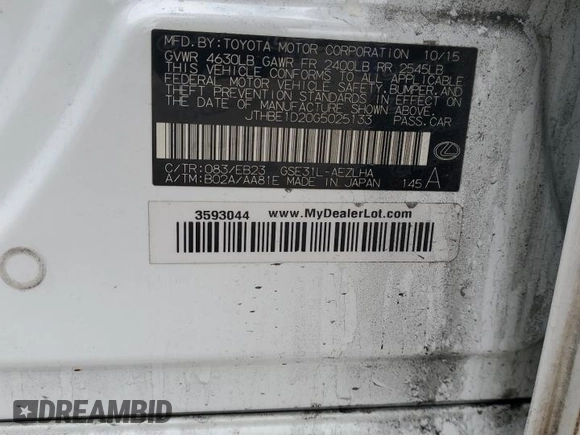 2016 Lexus IS with VIN JTHBE1D20G5025133, listed as a Copart auction lot 49450335 with 139,641 mi miles and Salvage Title. Bid and sale history available at carsss.com. Image 14.