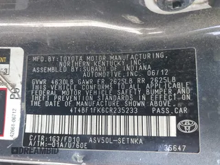 2012 Toyota Camry L with VIN 4T4BF1FK6CR235233, listed as a IAAI auction lot 42126572 with 440,138 mi miles. Bid and sale history available at carsss.com. Image 9.