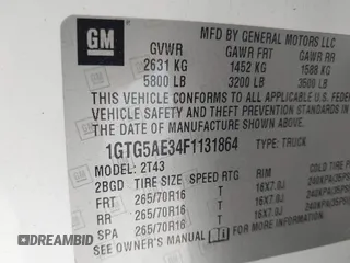 2015 GMC Canyon 2WD with VIN 1GTG5AE34F1131864, listed as a IAAI auction lot 41760611 with 169,187 mi miles and . Bid and sale history available at carsss.com. Image 9.
