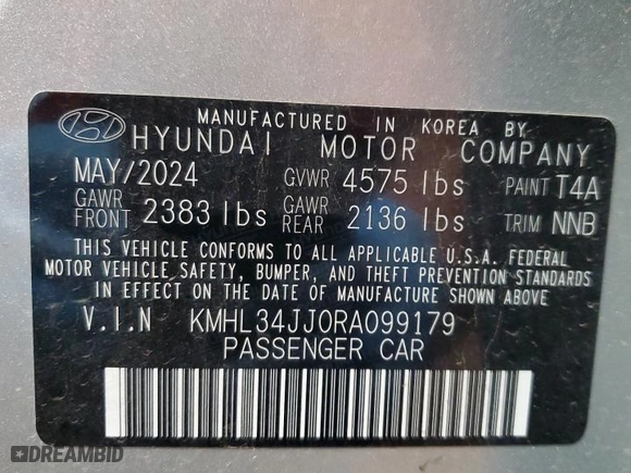 2024 Hyundai Sonata Hybrid SEL with VIN KMHL34JJ0RA099179, listed as a Copart auction lot 54046565 with 29,049 mi miles and Clean Title. Bid and sale history available at carsss.com. Image 12.