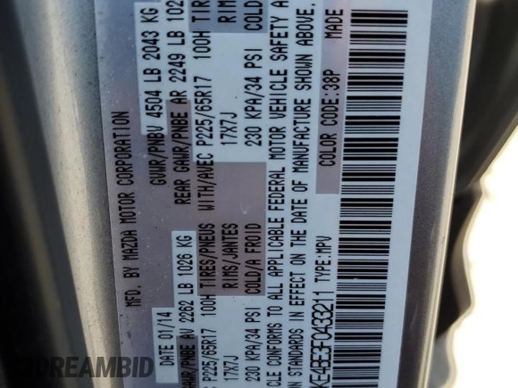2015 Mazda CX-5 Sport with VIN JM3KE4BE3F0433211, listed as a Copart auction lot 62718415 with 161,430 mi miles and Clean title. Bid and sale history available at DreamBid. Image 12.
