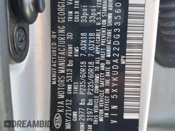2013 Kia Sorento EX z VIN 5XYKUDA22DG335605, wystawiony jako Copart lot #47260645 z przebiegiem 175 314 mil mil oraz Szkoda całkowita • Salvage title. Historia ofert i sprzedaży dostępna na DreamBid. Obrazek 13.