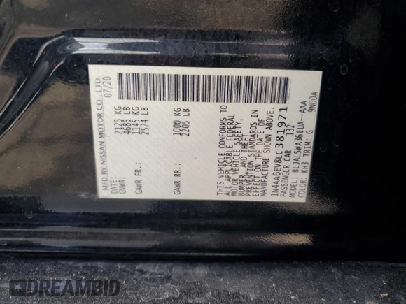 2020 Nissan Maxima SR with VIN 1N4AA6EV8LC381971, listed as a Copart auction lot 49859545 with 65,169 mi miles and Salvage Title. Bid and sale history available at DreamBid. Image 12.