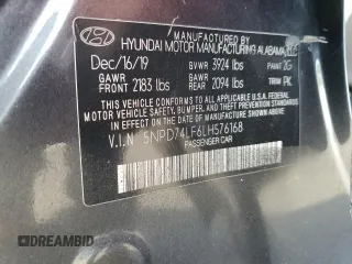 2020 Hyundai Elantra SE z VIN 5NPD74LF6LH576168, wystawiony jako Copart lot #58530095 z przebiegiem 59 649 mil mil oraz Szkody całkowita. Historia ofert i sprzedaży dostępna na DreamBid. Obrazek 13.