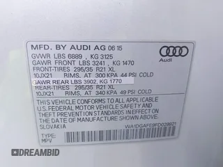 2015 Audi Q7 S line Prestige с VIN WA1DGAFE9FD029921, выставлен на аукционе IAAI как лот 42045827 с пробегом 78 162 миль миль и . История ставок и продаж доступна на DreamBid. Изображение 9.
