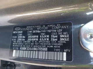 2021 Hyundai Kona SE with VIN KM8K12AA1MU705988, listed as a IAAI auction lot 41665055 with 52,719 mi miles. Bid and sale history available at carsss.com. Image 9.