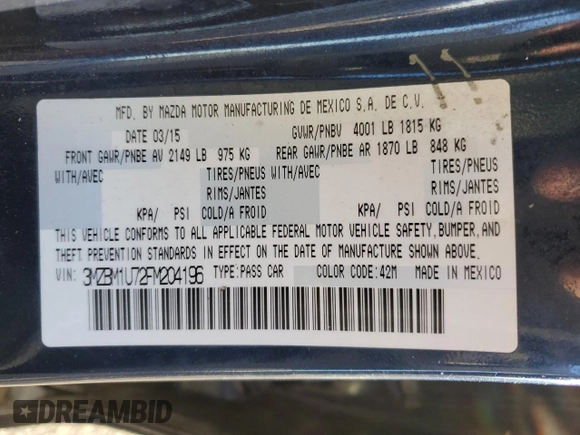 2015 Mazda 3 i Sport with VIN 3MZBM1U72FM204196, listed as a Copart auction lot 51032275 with 37,804 mi miles and Non Repairable. Bid and sale history available at carsss.com. Image 13.