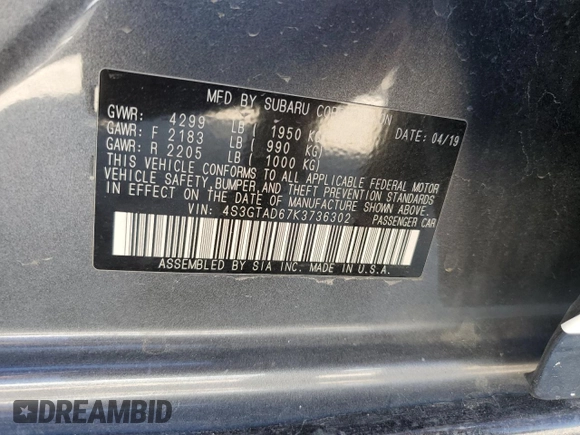 2019 Subaru Impreza Premium with VIN 4S3GTAD67K3736302, listed as a Copart auction lot 72477402 with 69,418 mi miles. Bid and sale history available at carsss.com. Image 12.